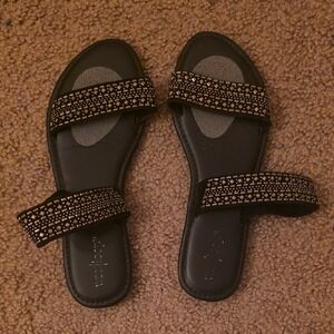 West Loop Black Sandals with Silver Accents